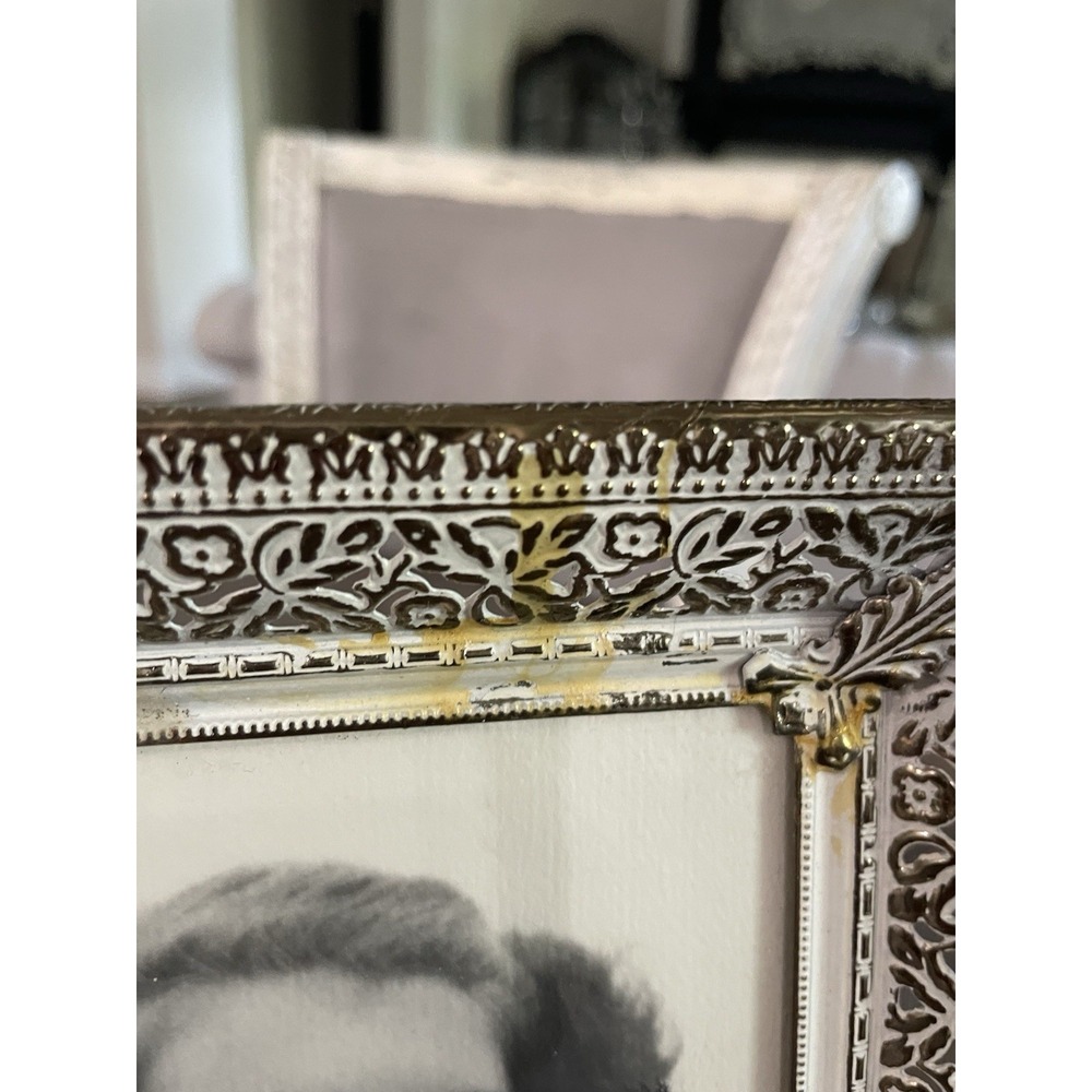Vtg Ornate Gold White Tone Filigree Flower Embellished Picture Photo Frame  5x7 - Picture 5 of 12